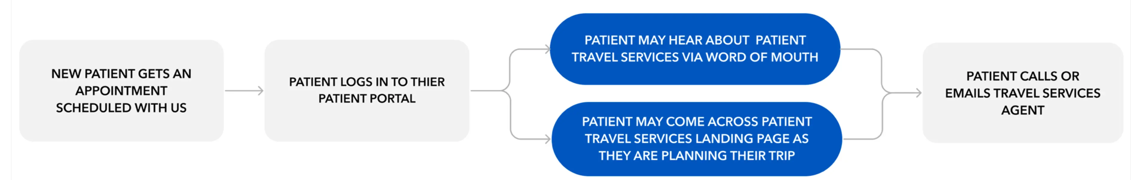 Current patient journey map showing siloed travel services
