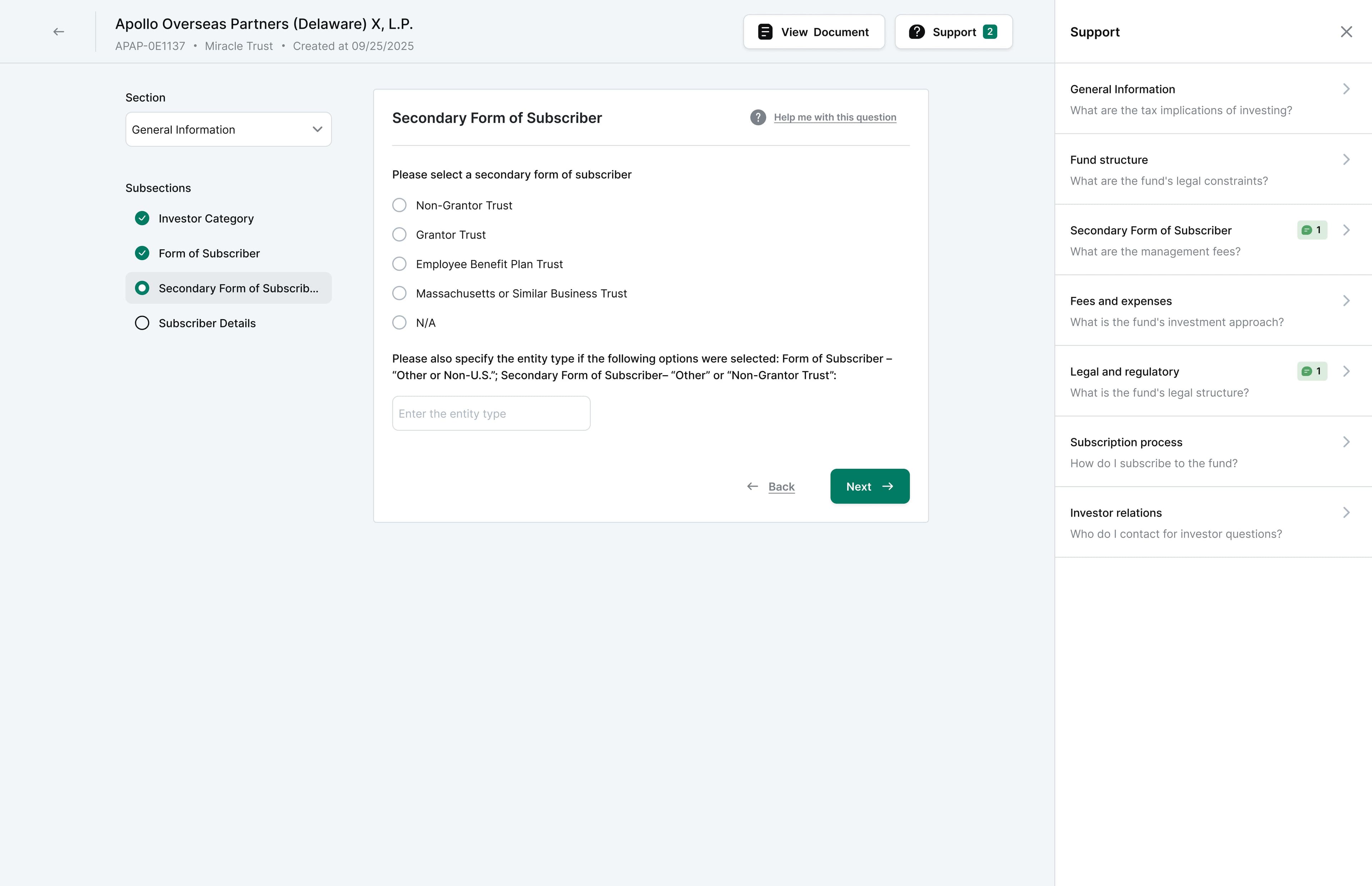 Support panel showing conversation thread